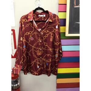 Susan graver printed charmeuse button front tunic dark cranberry tunic large